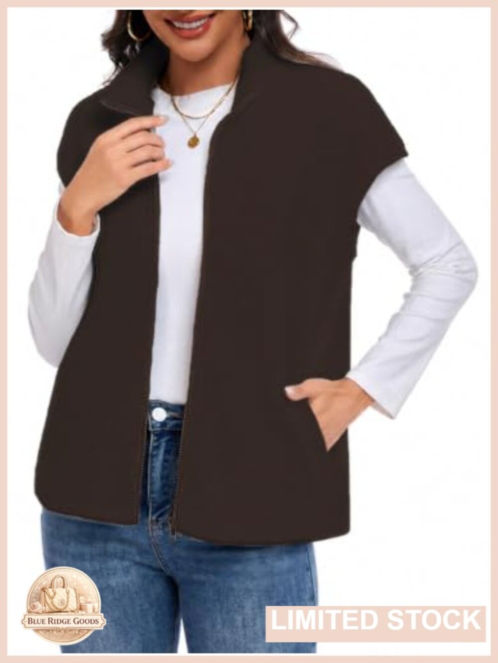 Women's Fleece Vest Sleeveless Zip Fuzzy Lightweight Pockets Jacket